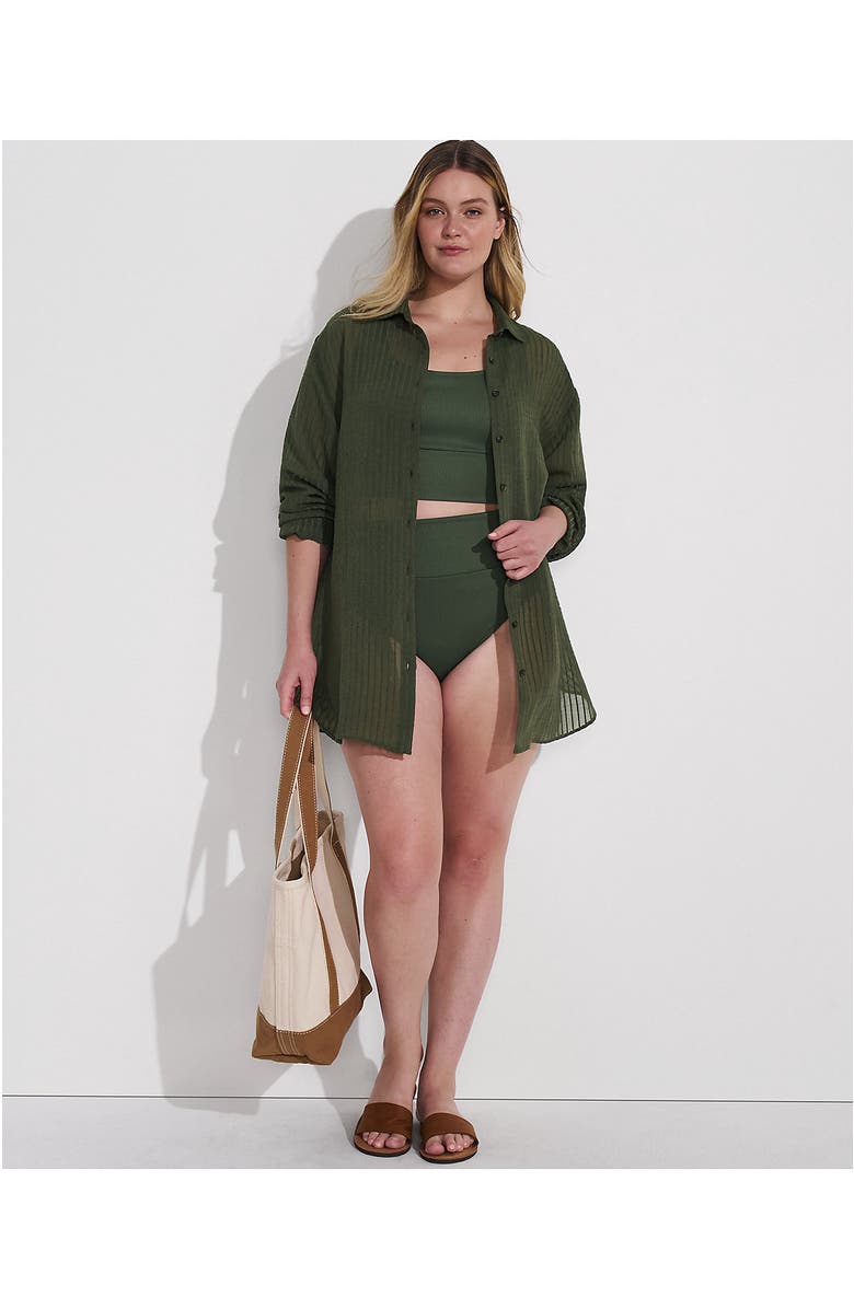 Lands' End Cotton Gauze Button Down Swim Cover-up Shirt Dress, Alternate, color, Rich Olive Green