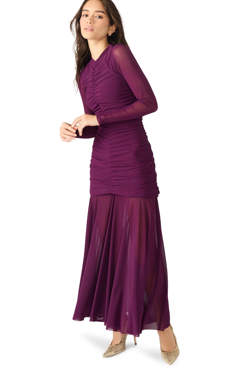 Steve Madden Kiara Ruched Long Sleeve Maxi Dress, Alternate, color, Beet
