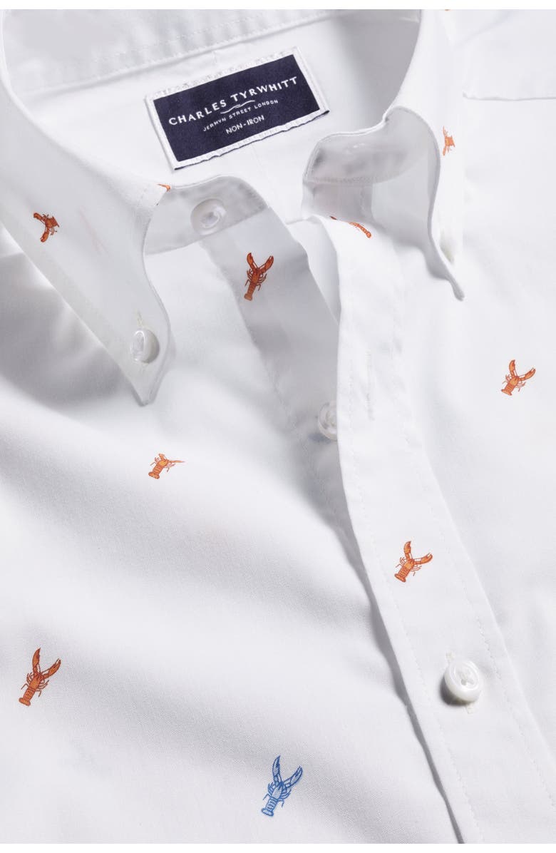 Charles Tyrwhitt Slim Fit Multi Button-Down Collar Non-Iron Lobster Print Short Sleeve Shirt, Alternate, color,