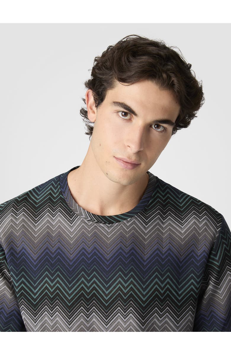 Missoni Crew Neck T-shirt With Irregular Zigzag, Alternate, color, Blue & Green