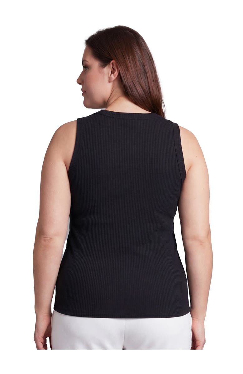 24seven Comfort Apparel Curvy Basic Ribbed Knit Round Neck Sleeveless Tank Top, Alternate, color, Black