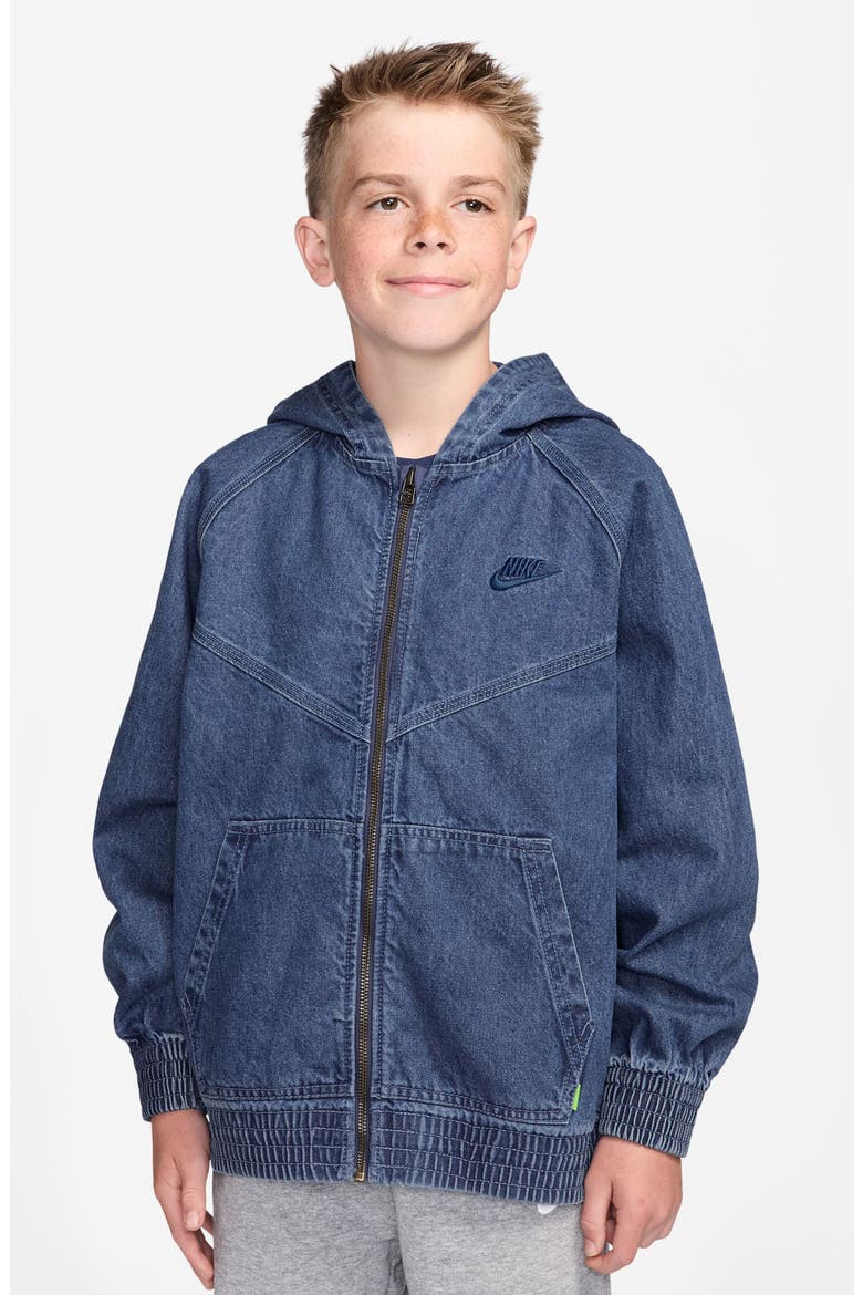 Kids' Sportswear Denim Hooded Zip-Up Jacket (Men) | Nordstrom