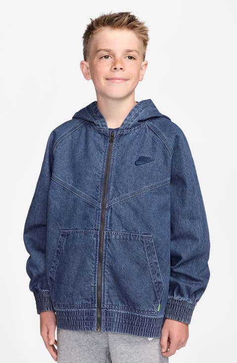 Kids' Sportswear Denim Hooded Zip-Up Jacket (Big Kid)