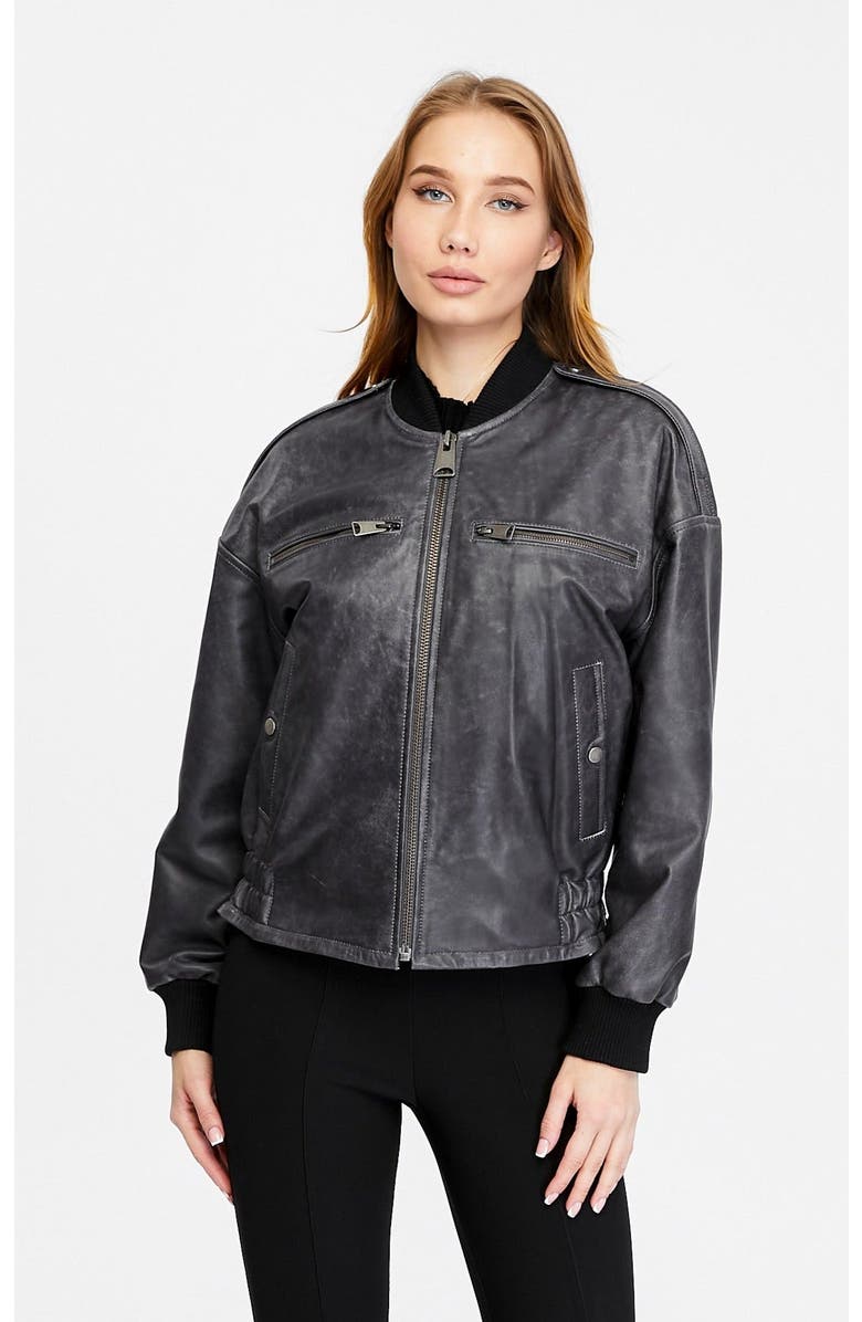 Furniq UK Eliza Leather Jacket, Alternate, color, Black