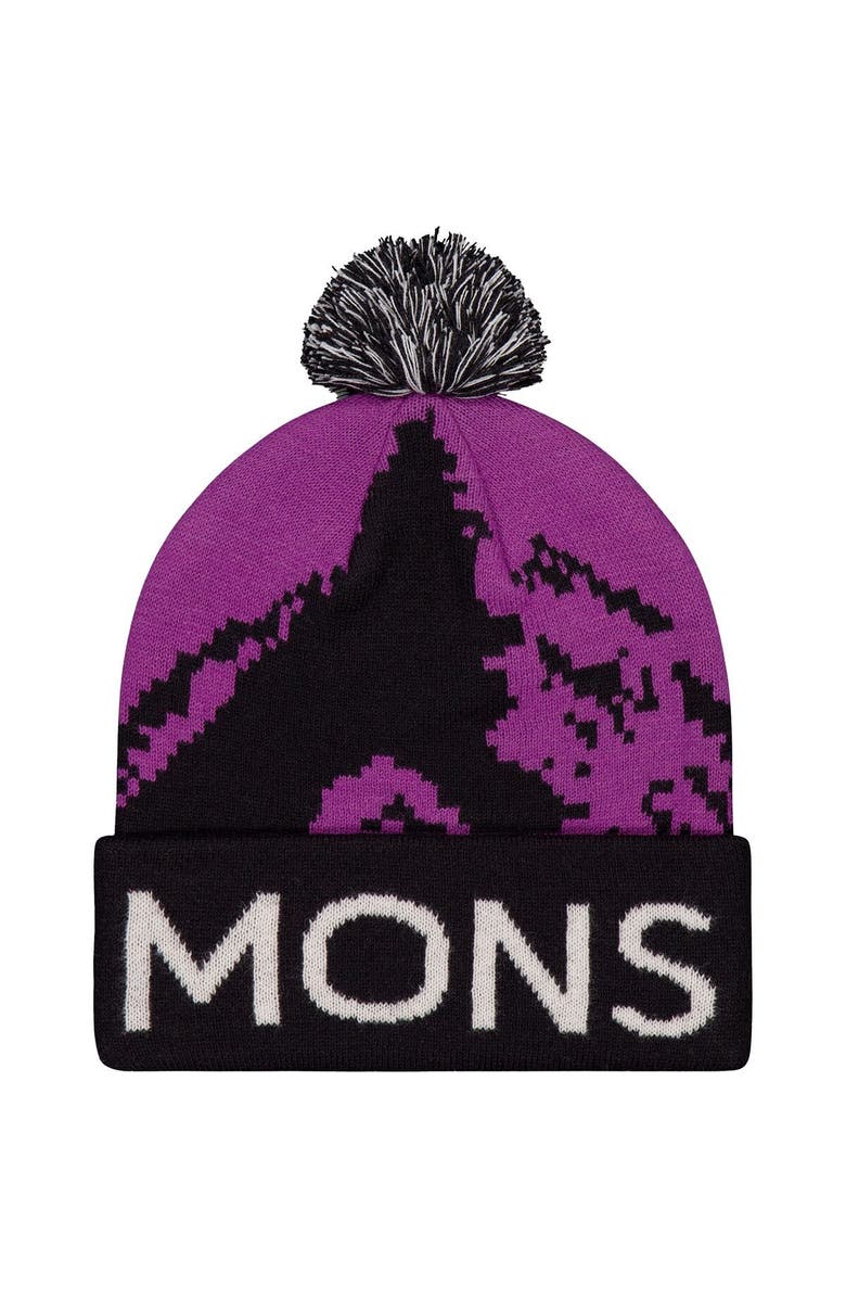 Mons Royale Mtn Pixel Merino Pom Pom Beanie, Main, color, Purple Bolt/Black