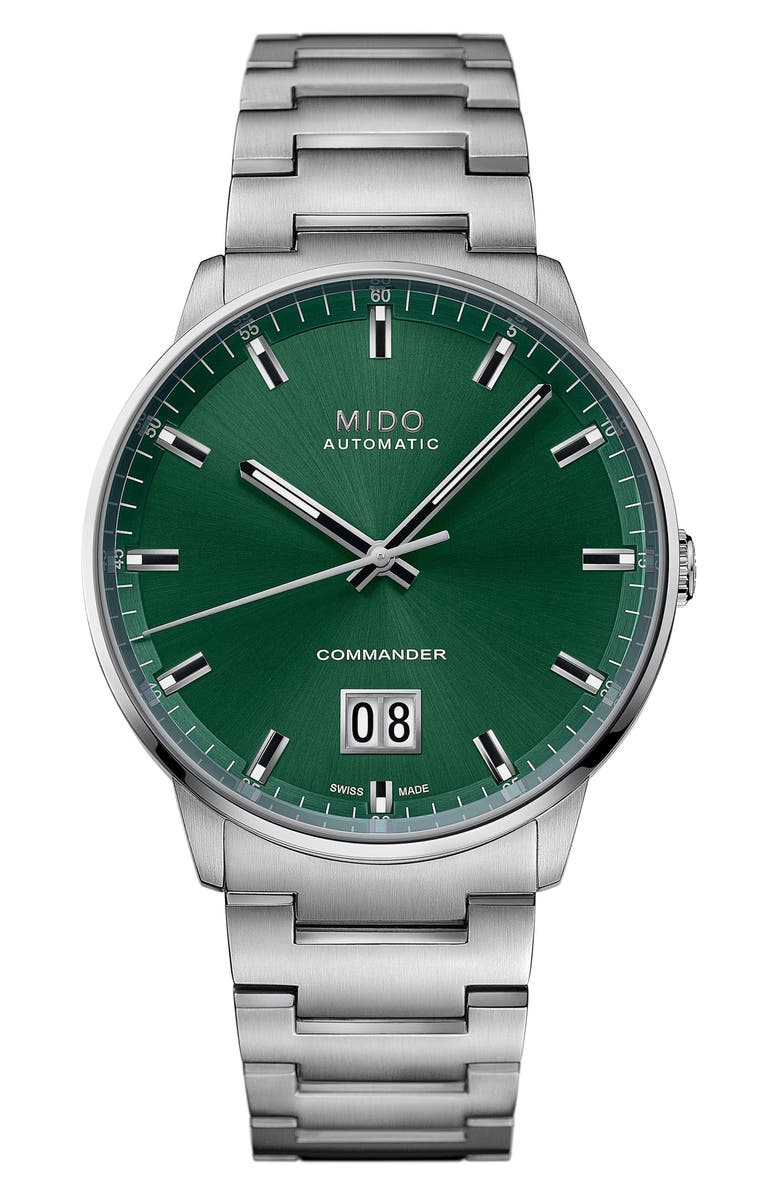 MIDO Commander Big Date Automatic Bracelet Watch, 42mm, Main, color, Green