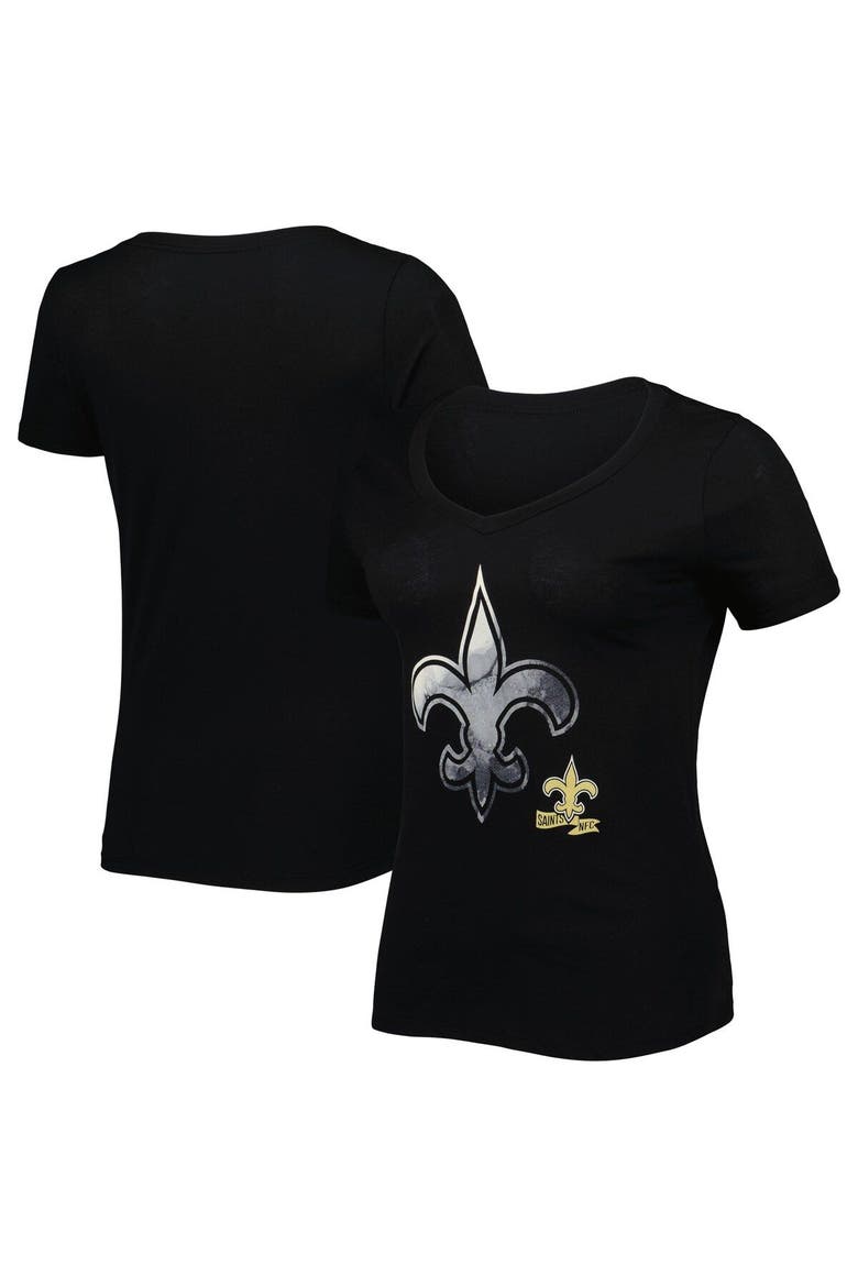 Women's New Era Black New Orleans Saints Ink Dye Sideline V-Neck T-Shirt, Main, color, Black