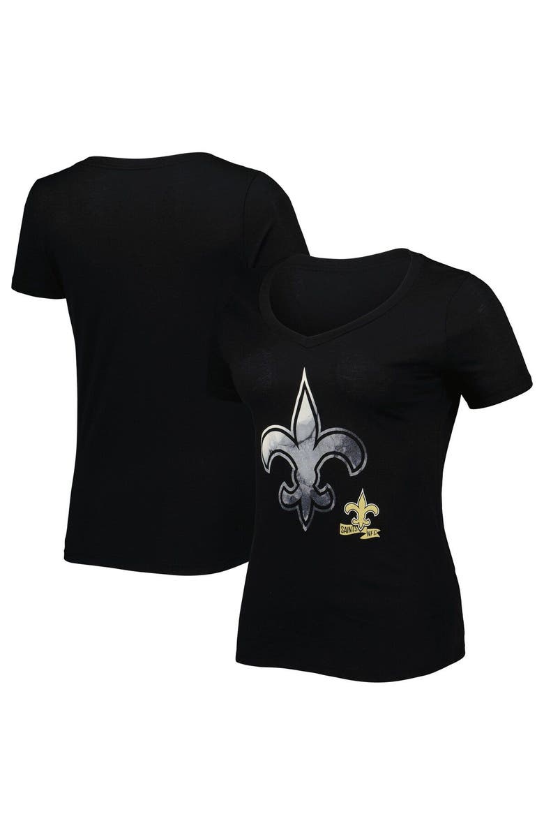 New Era Women's New Era Black New Orleans Saints Ink Dye Sideline V-Neck T-Shirt, Main, color,