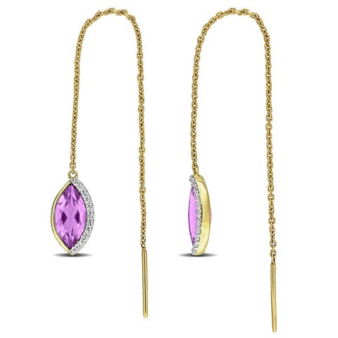 Gemstone & Diamond Threader Earrings 14K