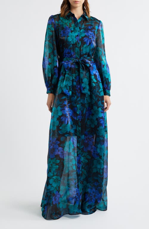 Julia Jordan Floral Print Long Sleeve Shirtdress in Blue Multi 