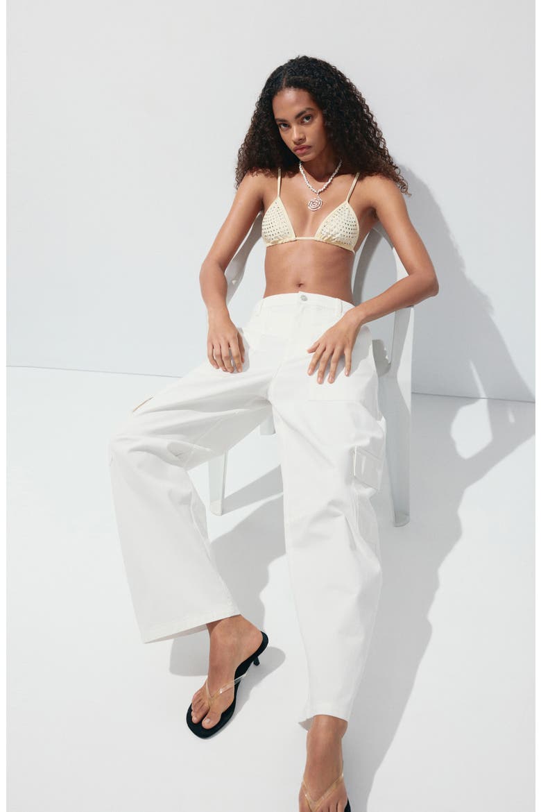 Wide Leg Cargo Jeans, Alternate, color, WHITE