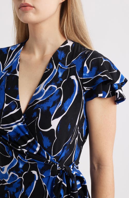 ANNE KLEIN ANNE KLEIN ABSTRACT PRINT FLUTTER SLEEVE WRAP DRESS