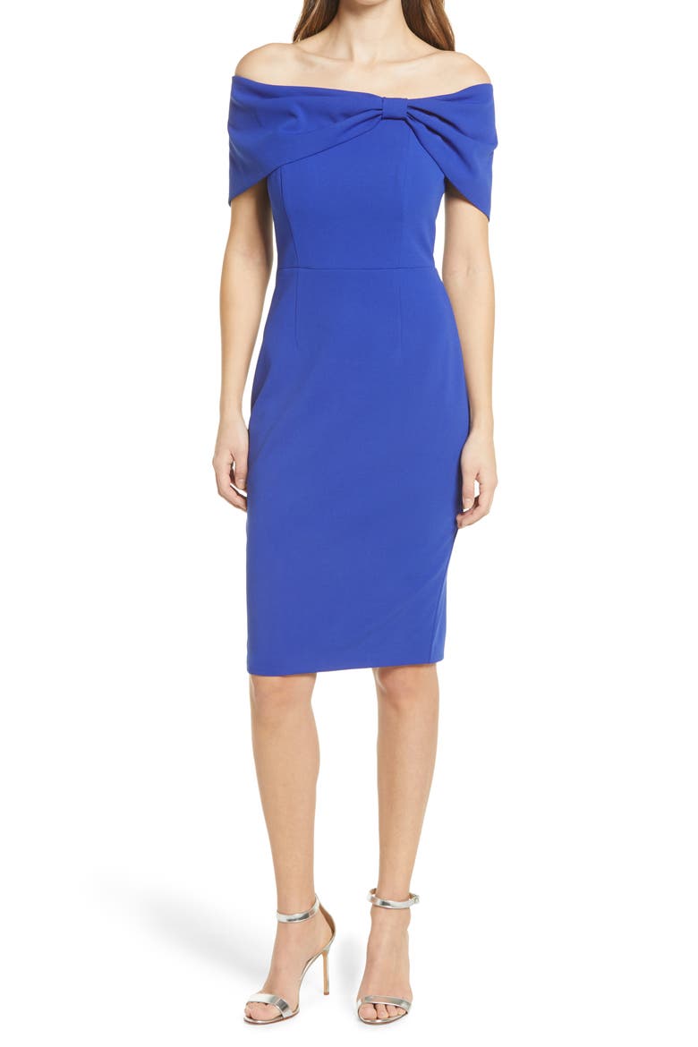 Off the Shoulder Sheath Cocktail Dress, Main, color, COBALT