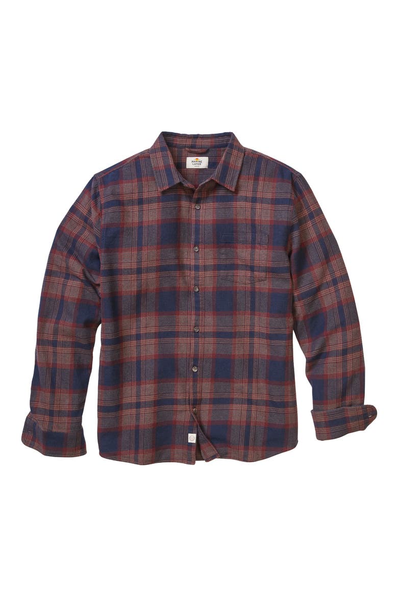 Tahoe Plaid Flannel Button-Up Shirt, Alternate, color, NAVY/ BURGUNDY PLAID