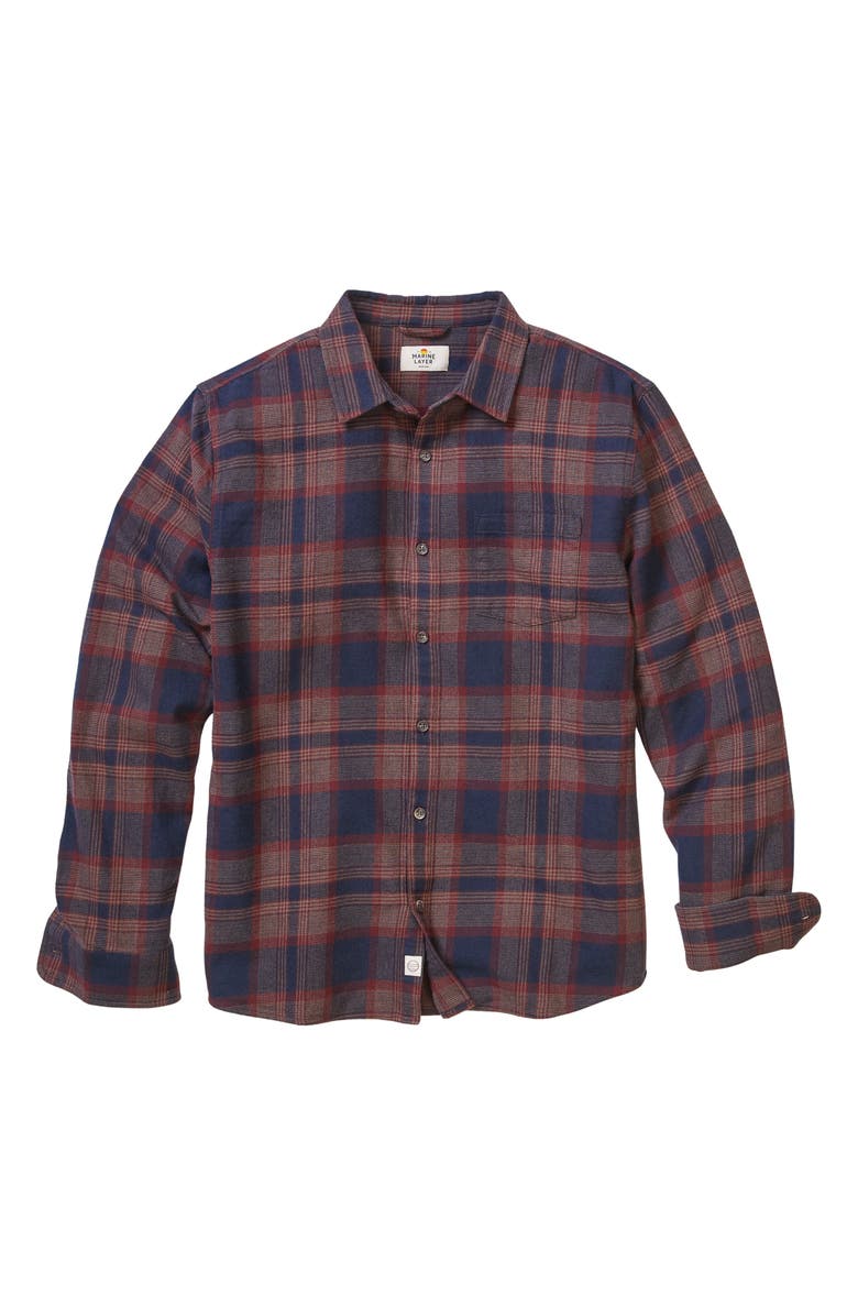 Marine Layer Tahoe Plaid Flannel Button-Up Shirt, Alternate, color, Navy/ Burgundy Plaid
