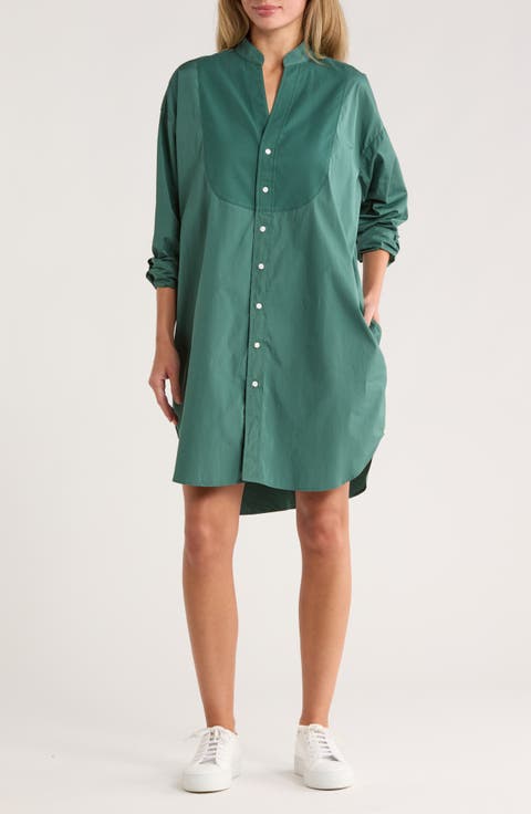 Tori Surplice Neck Button-Up Shirt Dress