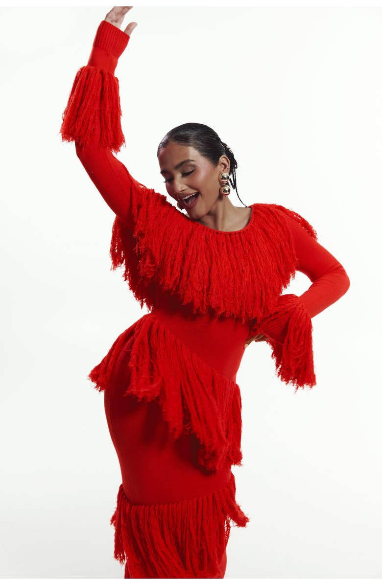 OFUURE Igho Sequin Fringe Maxi Dress, Alternate, color, Red