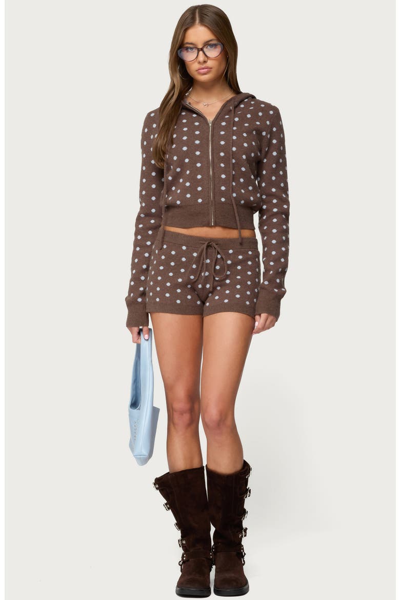 Kenny Polka Dot Knit Drawstring Shorts, Alternate, color, BROWN