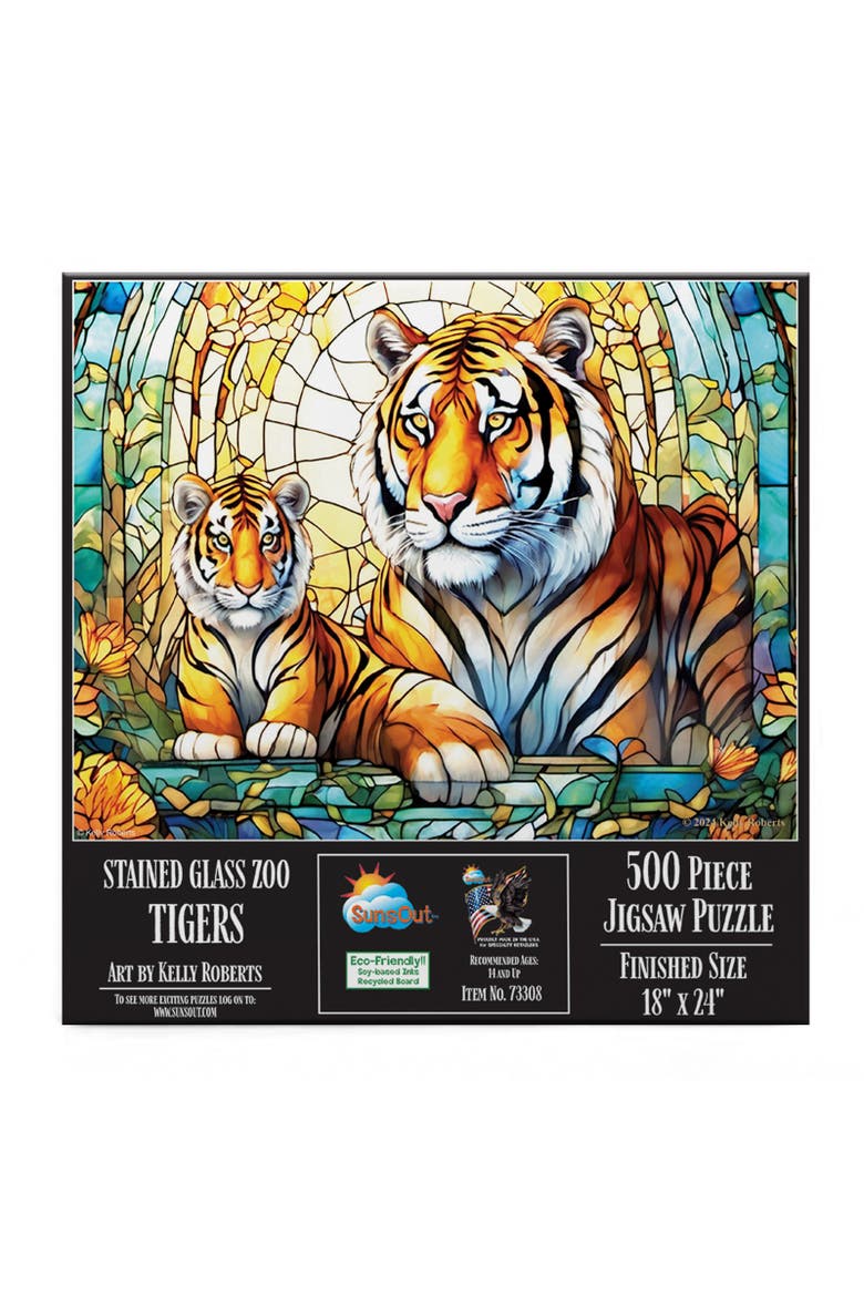 Stained Glass Zoo Tigers 500 piece Jigsaw Puzzle for Adults, Alternate, color, Multicolor