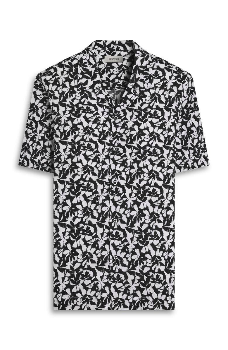 Bugatchi Jackson Print Camp Shirt, Alternate, color, Black