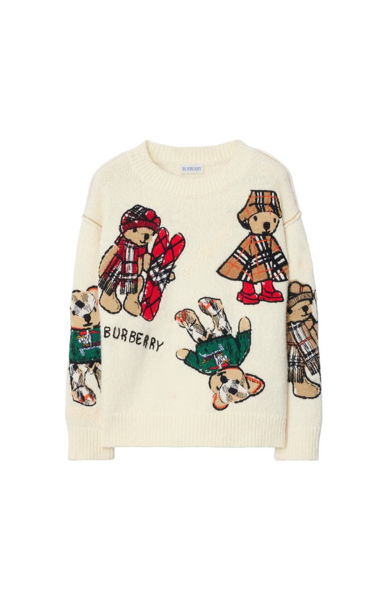 Burberry Thomas Bear and Friends Wool Blend Sweater, Main, color, Ivory White