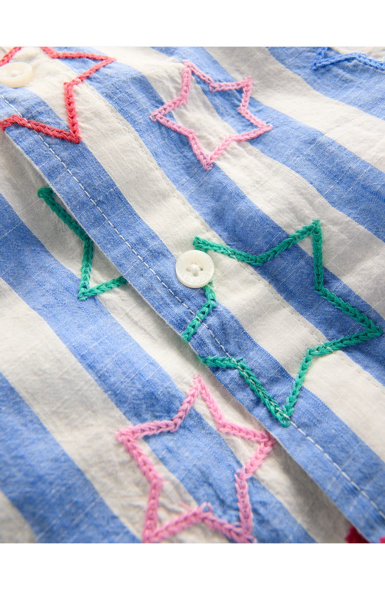 Mini Boden Kids' Embroidered Stripe Cotton Button-Up Shirt, Alternate, color, Star Embroidery
