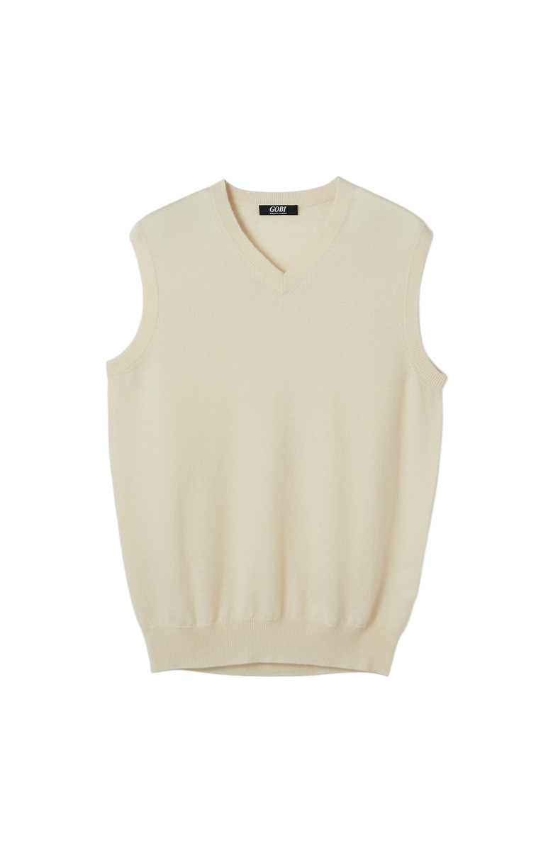 Gobi Cashmere Essential V-Neck Cashmere Vest, Main, color, Marshmallow