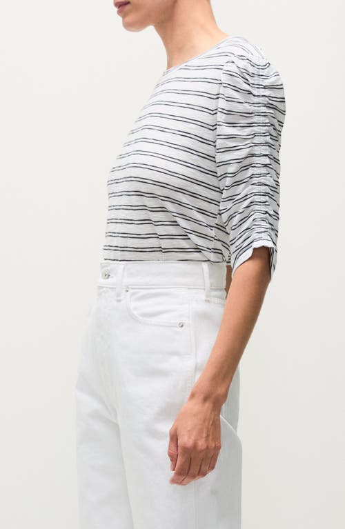 Veronica Beard Waldorf Stripe Ruched-sleeve Tee In Black White