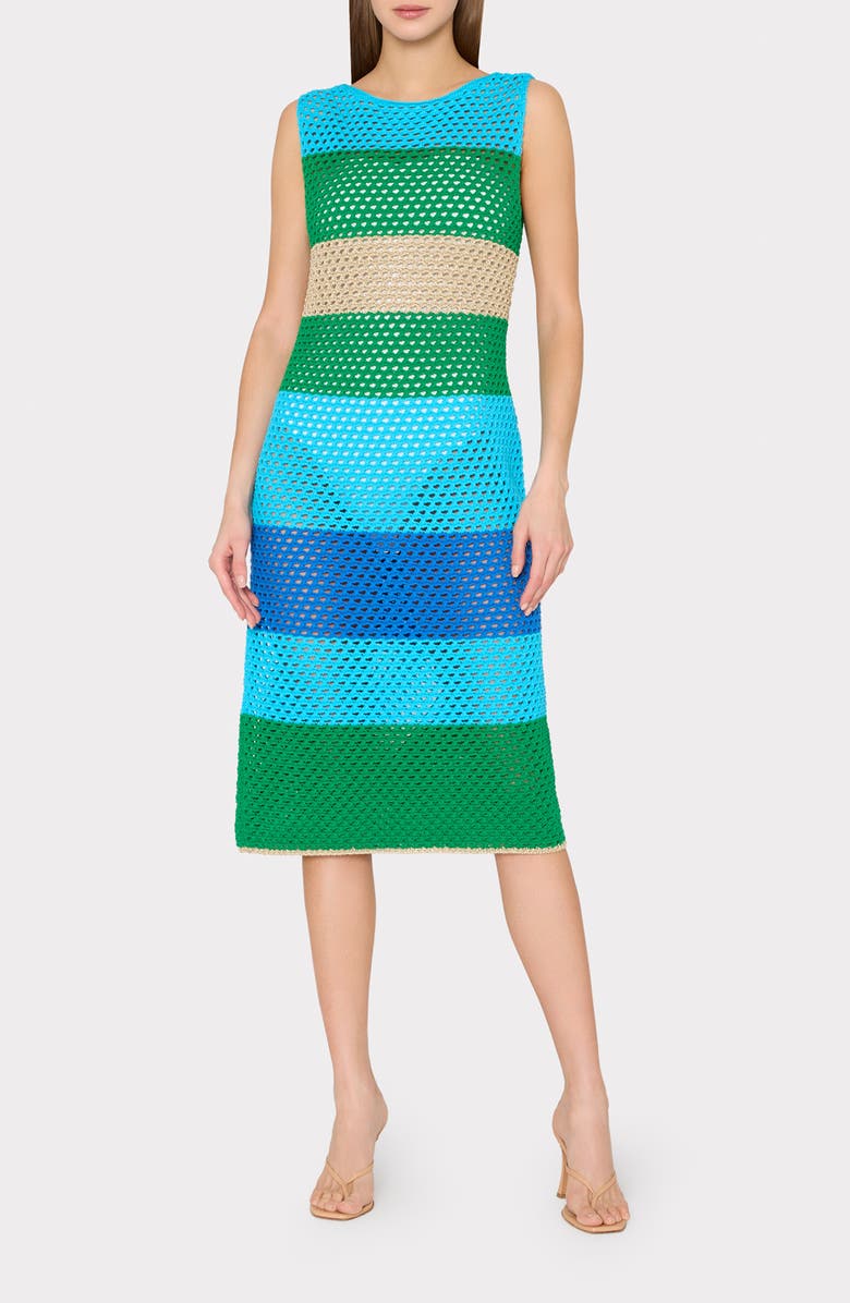Milly Metallic Semisheer Open Stitch Cover-Up Dress, Alternate, color, Blue Green Multi