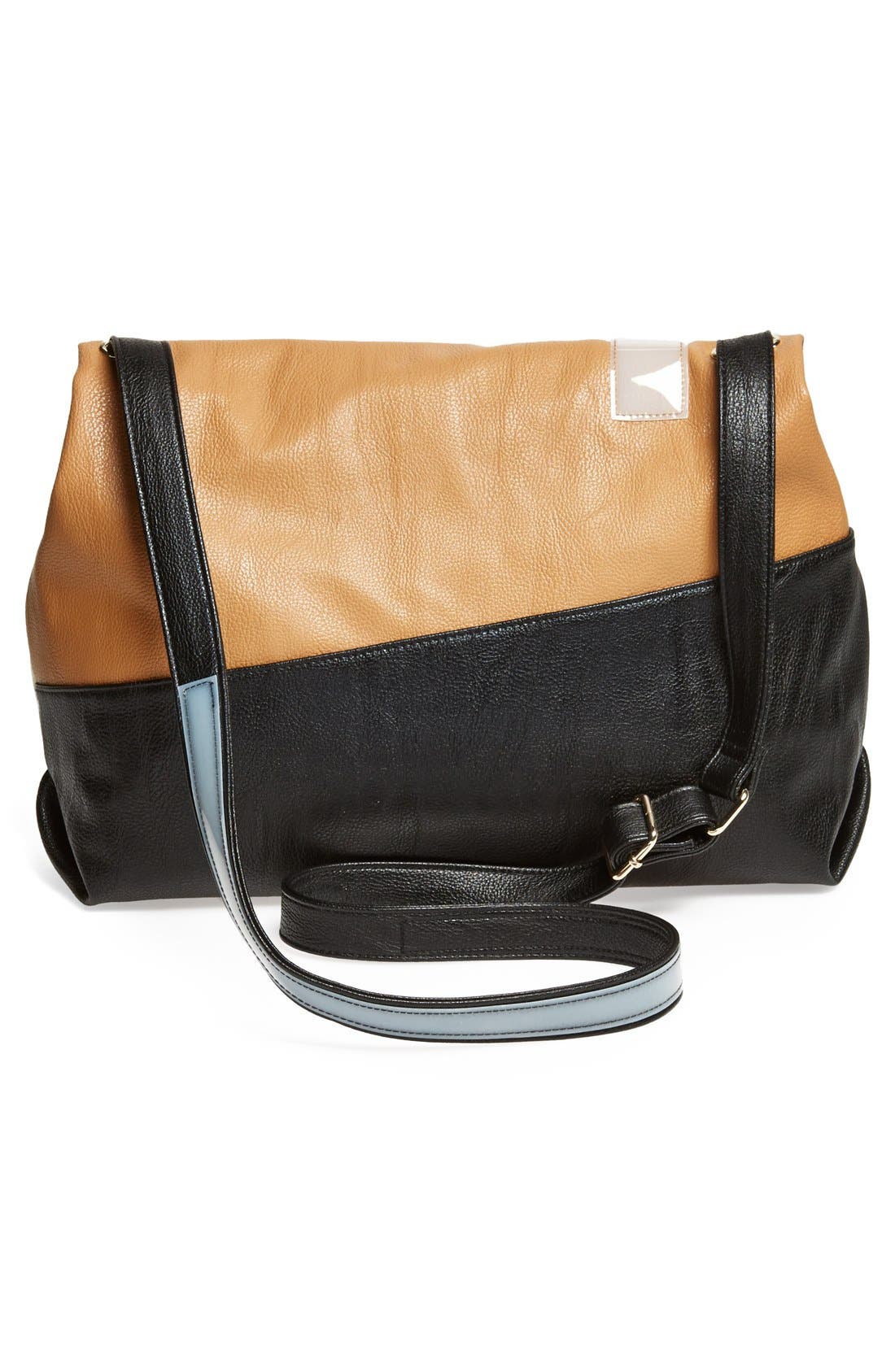 'Large' Asymmetrical Faux Leather Crossbody Bag, Alternate, color, TAN/ WHITE/ BLACK