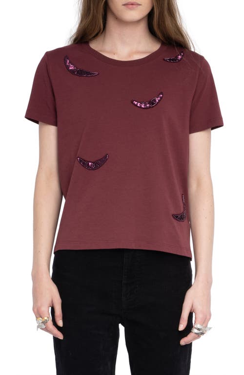Zadig & Voltaire Beaded Wings Cotton T-Shirt in Burgundy  product