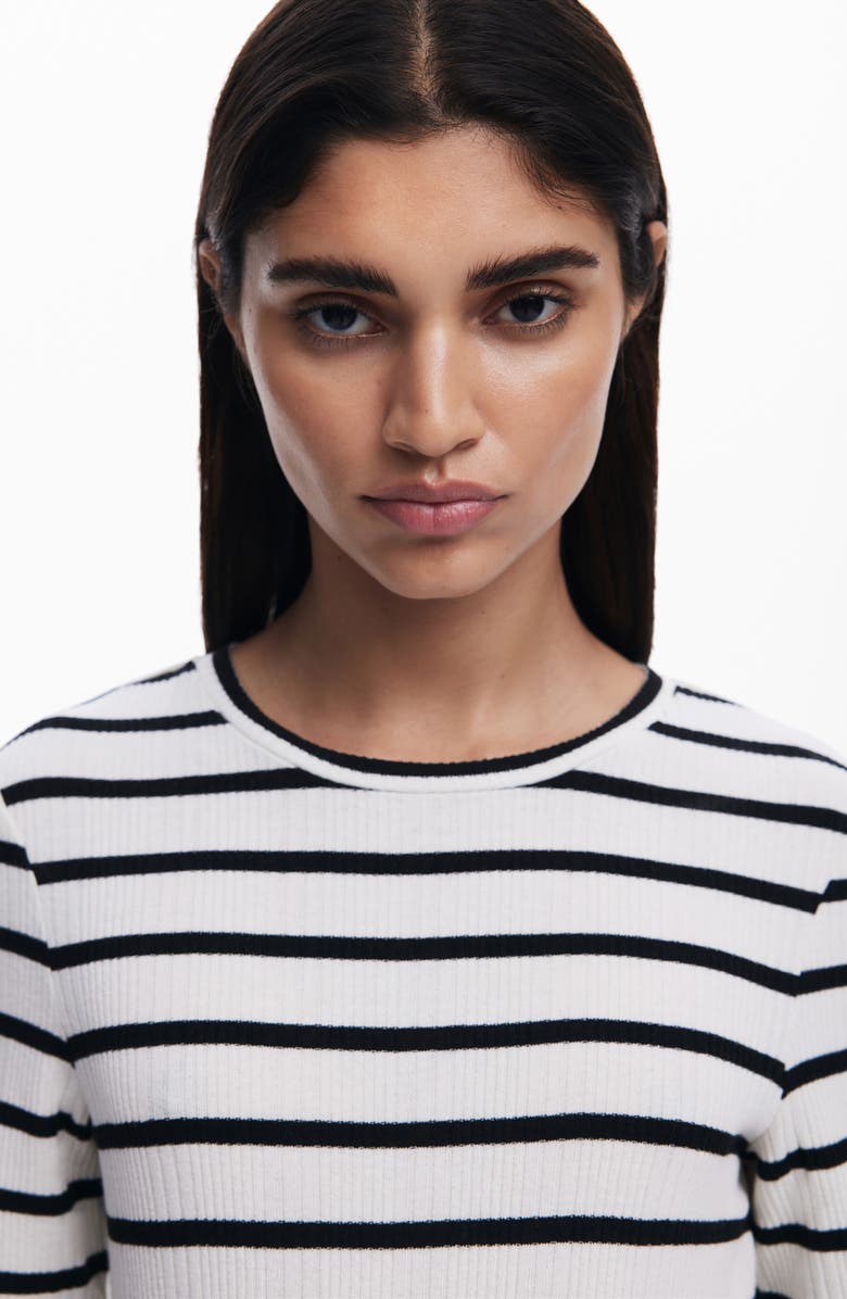 Desigual Mixed Media Long Sleeve Cotton Blend Dress, Alternate, color, Black