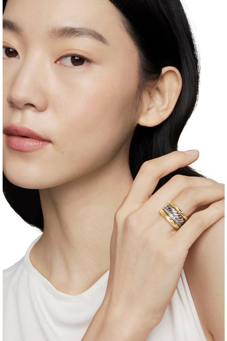 Mercer Mixed Metal & Diamond Stack Ring, Alternate, color, STERLING SILVER/ 18KY GOLD