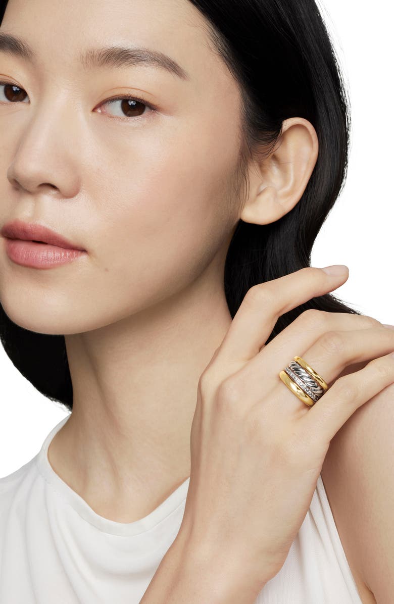 David Yurman Mercer Mixed Metal & Diamond Stack Ring, Alternate, color,