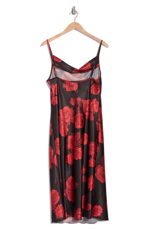 Shop Bebe Printed Satin Bias Midi Dress In Black Rose