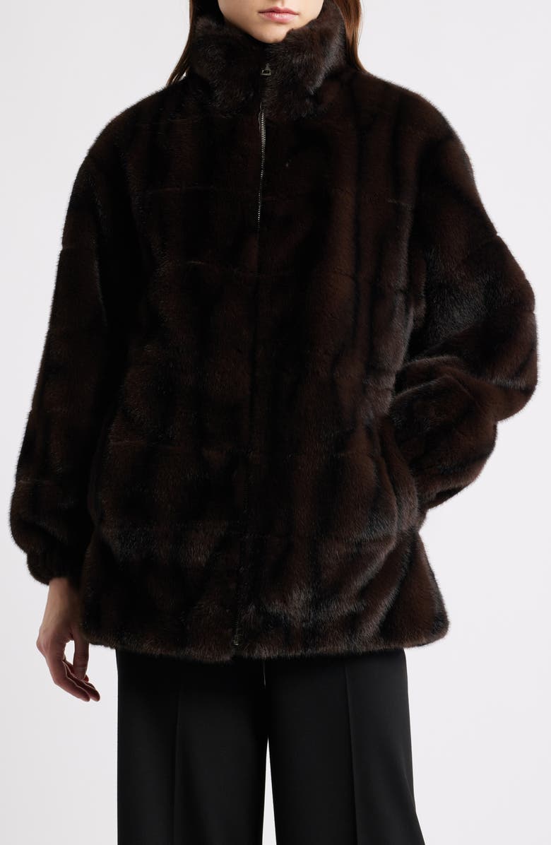 Elie Tahari The Eliana Faux Fur Coat, Alternate, color, Brown Mink