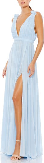 Pleated Chiffon Sleeveless V-Neck Gown