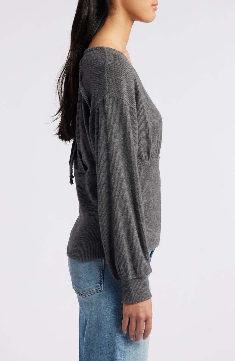 Loveappella Empire Tie Back Rib Top, Alternate, color, Charcoal