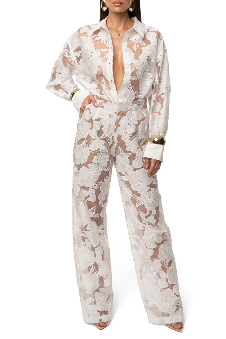 Floral Organza Pants, Alternate, color, IVORY