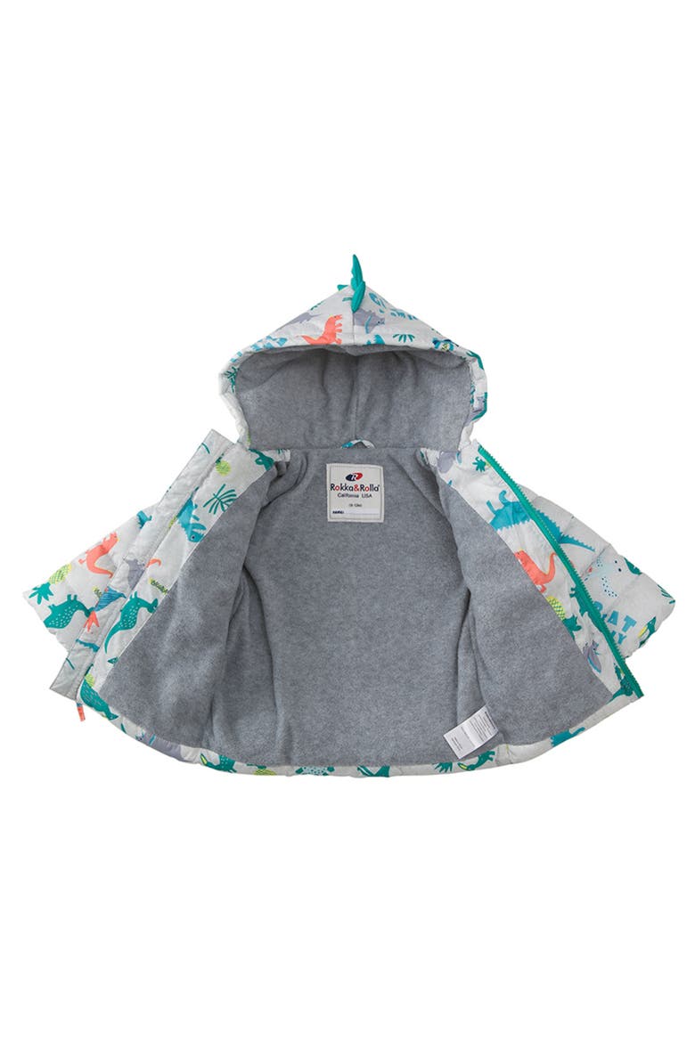 Dino Fleece Hooded Puffer Jacket, Alternate, color, Grey Dino