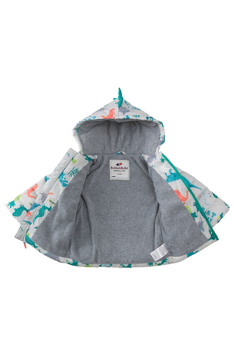 Rokka&Rolla Dino Fleece Hooded Puffer Jacket, Alternate, color, Grey Dino
