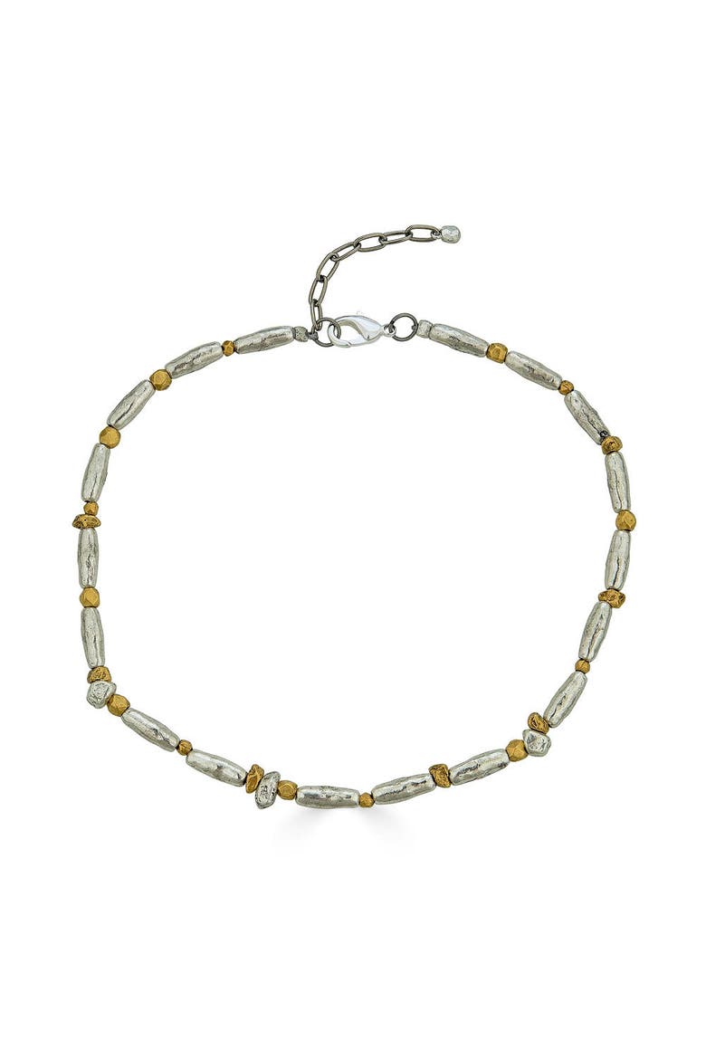 Mixed Metal Organic Bead Necklace, Main, color, Silver