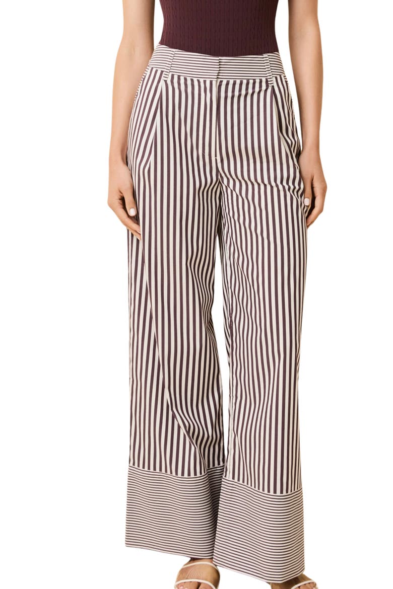 Marnie Stripe Wide Leg Cotton Blend Pants, Main, color, RAISIN BROWN / BRULE