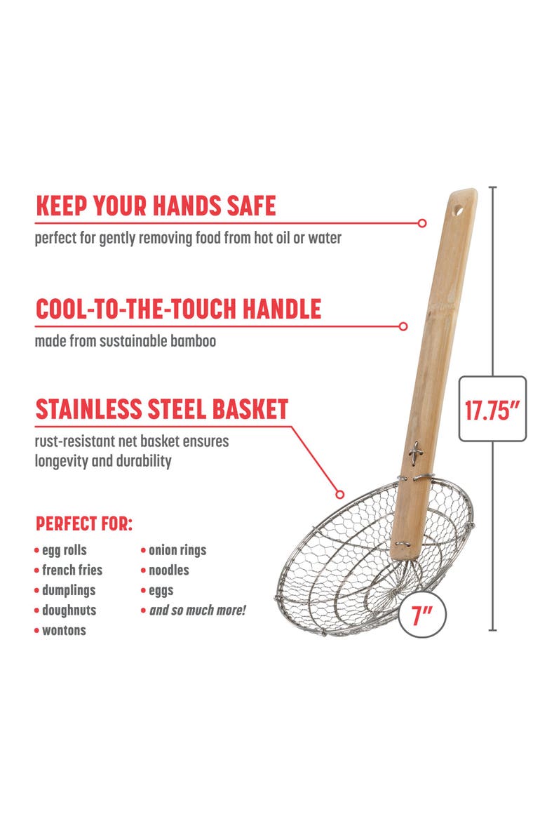 Stainless Steel Spider Strainer, 7-Inch, Alternate, color, Bamboo
