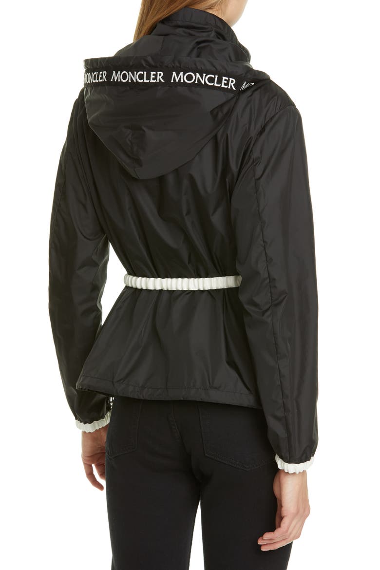Belted Hooded Logo Jacket, Alternate, color, 999 BLACK