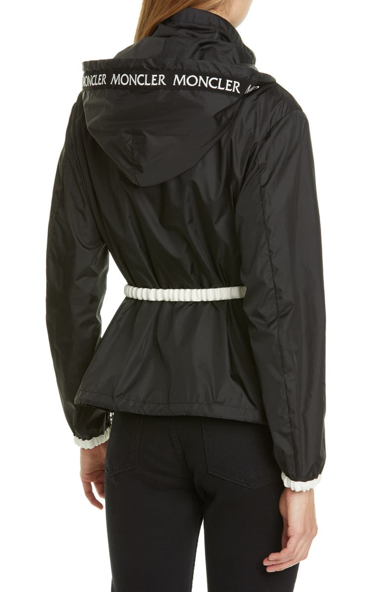 Moncler Belted Hooded Logo Jacket, Alternate, color,