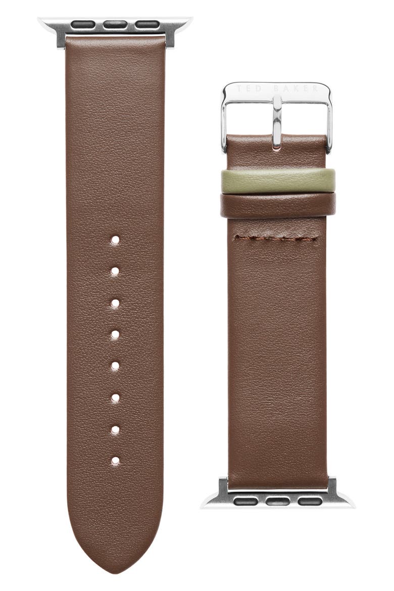 Colorblock Leather 22mm Apple Watch® Watchband, Main, color, BROWN