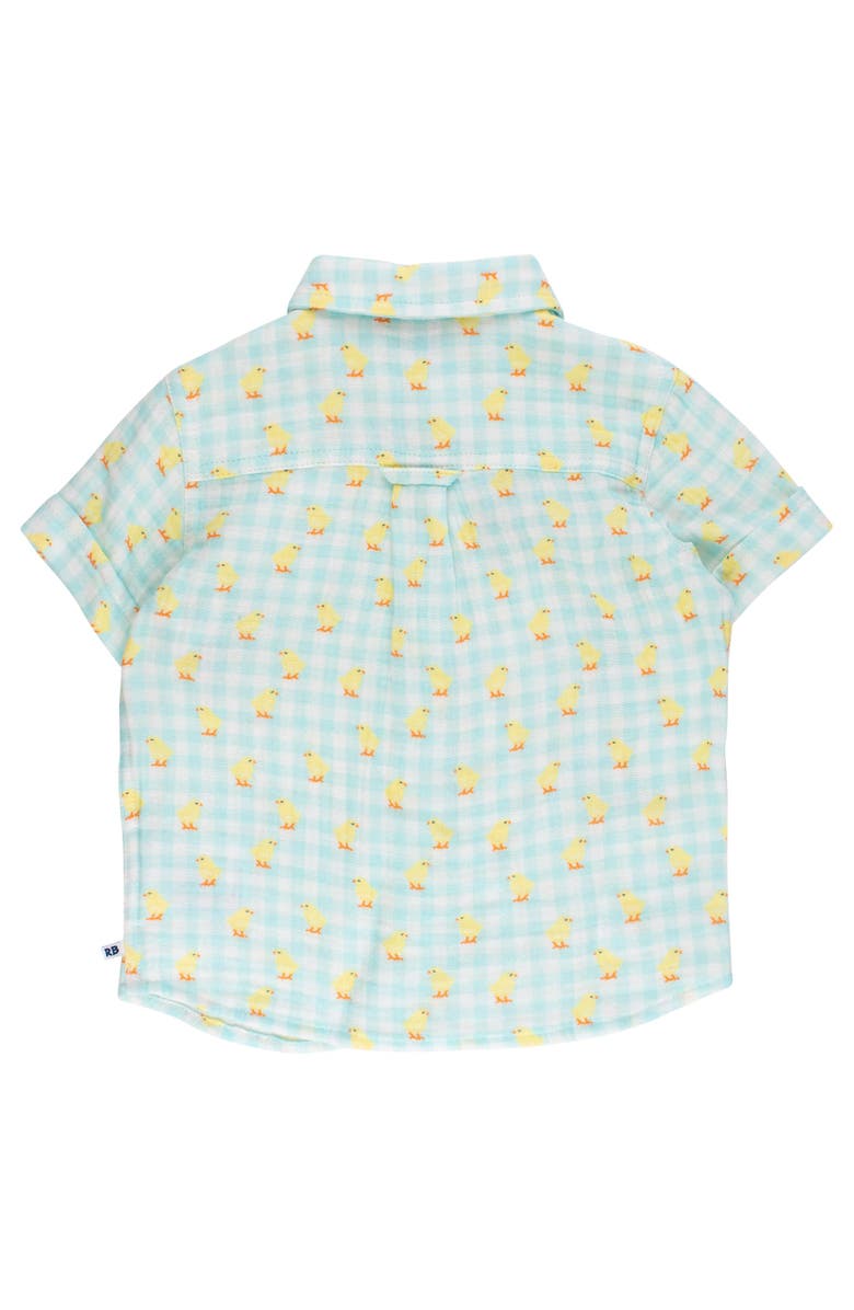 RuggedButts Cotton Gauze Short Sleeve Button Down Shirt, Alternate, color, Chirping Chicks Gingham