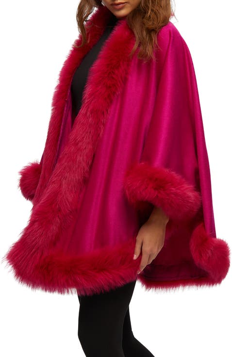 Cashmere Cape with Genuine Shearling Trim