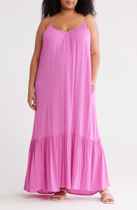 Ruffle Hem Gauze Maxi Slipdress (Plus)